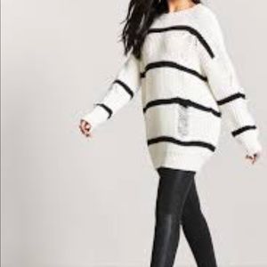 Distressed Ripped Striped Sweater